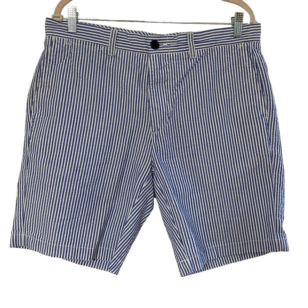 JCP • Blue + White Stripe Seersucker Preppy Flat Front Shorts
